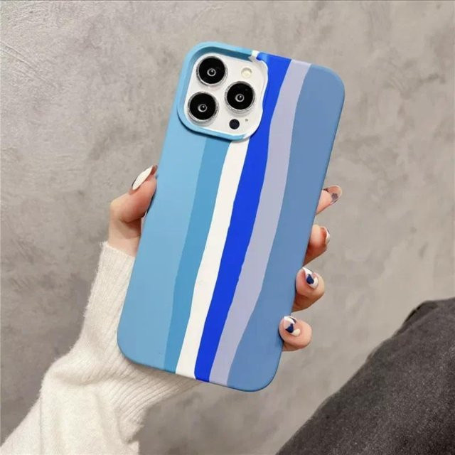 YTO Regenbogen-Flüssigsilikonhülle für iPhone 15 14 13 12 11 Pro Max, XS XR 8 7 Plus, All-inclusive-Schutzhülle, Blau - Bild 1