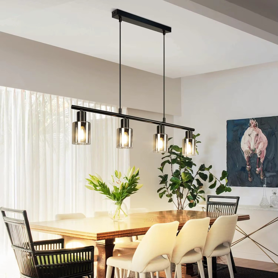 4-flammige Vintage Pendelleuchte im Industrial Design aus Glas und Metall, Schwarz, E14, für Esszimmer und Küche - Bild 2