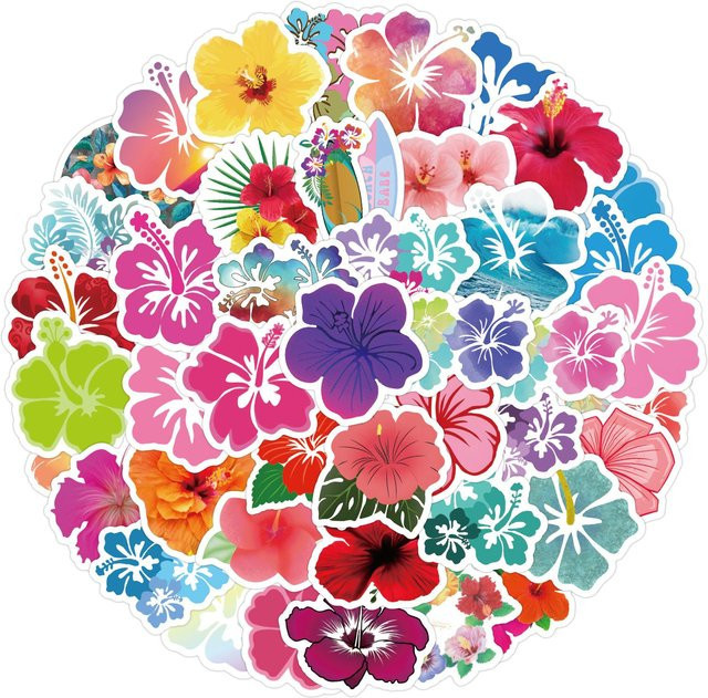 60 wasserfeste Graffiti Aufkleber mit Hibiskusblüten Design für Koffer, Notizbücher und Skateboards in Multicolour - Bild 1