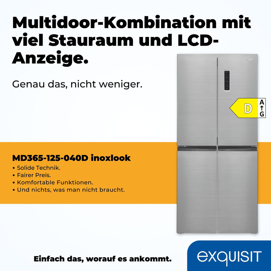Exquisit Multidoor Vollraumkühlschrank MD365-125-040D in Silber mit No-Frost-Technologie und 362 l Volumen, B/H/T: 79 x 180 x 62 cm - Bild 3