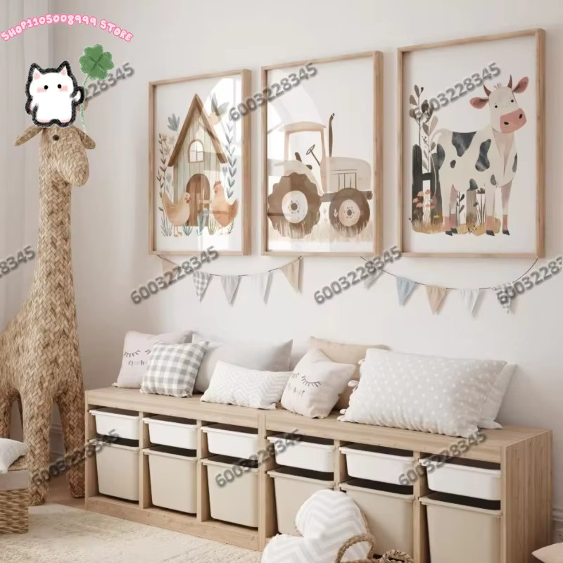 3-teiliges Leinwandposter von Potdemiel mit Hasen und Blumen als moderne Wandkunst für dein Wohnzimmer - Bild 1