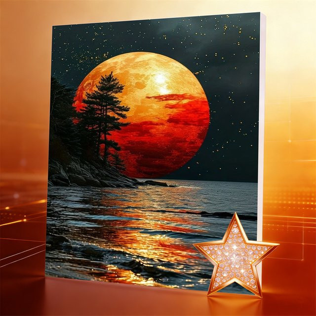 AZQSD Diamantmalerei Meereslandschaft mit Sternenhimmel und Sonnenuntergang, Vollbohr-Set als Bastelset für Erwachsene, Mehrfarbig, Breite: 30 cm, Höhe: 20 cm - Bild 1