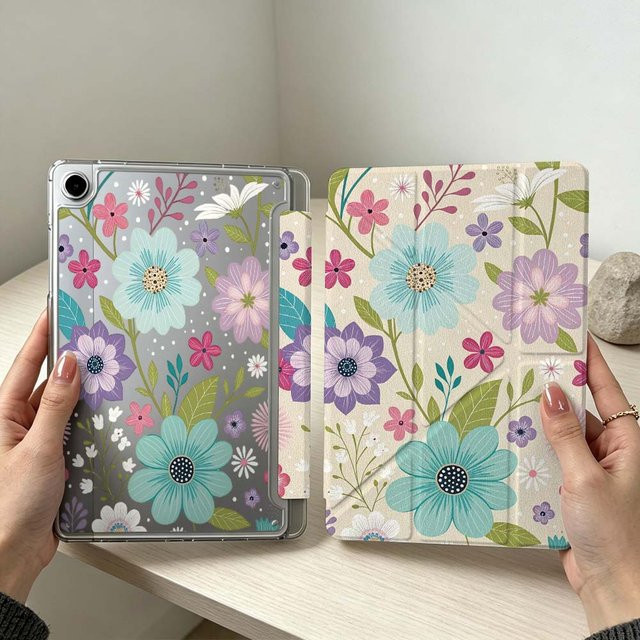 Modische Tablet-Hülle mit Blumenmuster für Samsung Galaxy Tab S10 S9 S8 S7 S6 A11 A10 A9 FE Plus Lite in Multicolour - Bild 1
