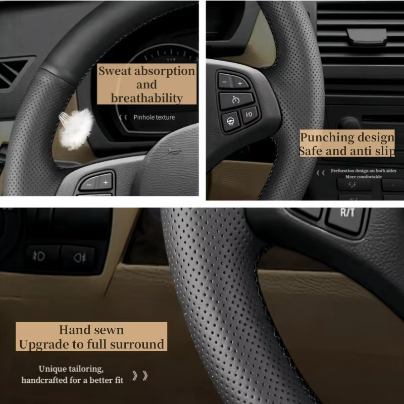 DKCEIS Lenkradbezug aus atmungsaktivem Kunstleder in Schwarz für BMW F30 F31 F34 F20 F21 F22 F23 - Bild 3