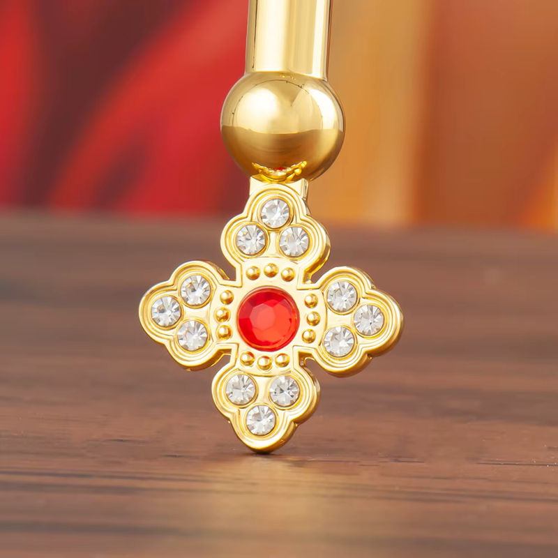 Vergoldetes orthodoxes Kreuz mit religiösen Gravuren und Kristalldekorationen in Gold, Höhe: 23,11 cm - Bild 4