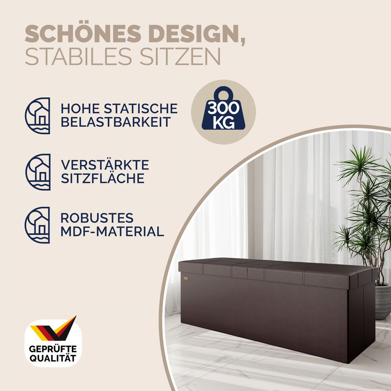 Casaria Sitzbank Braun mit Klappdeckel B/T/H: 115 x 38 x 38 cm - Bild 3