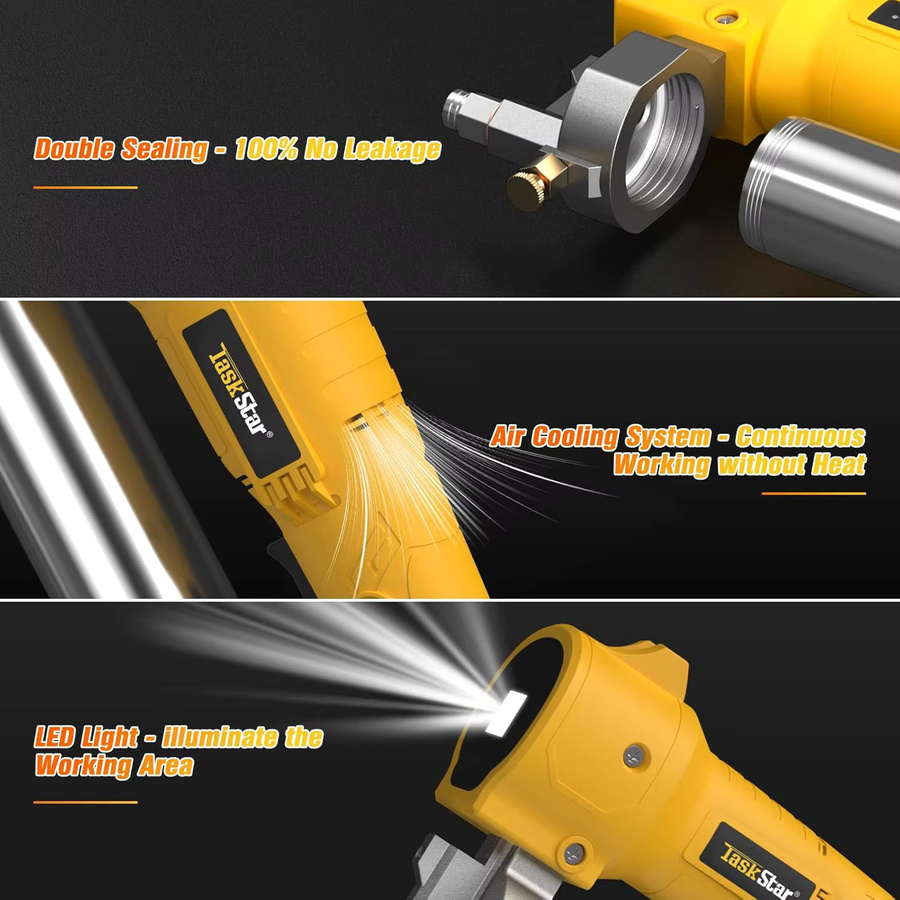 Taskstar kabellose elektrische Fettpistole Set mit 10000 PSI, gelb, kompatibel mit Makita 18V Akku, inklusive 99,4 cm flexiblem Schlauch und LED-Licht - Bild 4