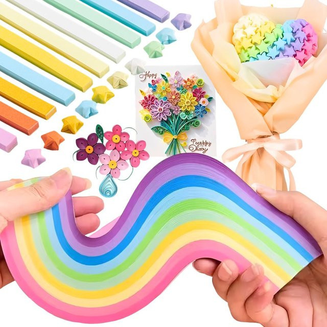 YMY Sternfaltungspapier Set mit 540 Blatt in 10 hellen Farben für DIY Bastelarbeiten und Grußkarten - Bild 1