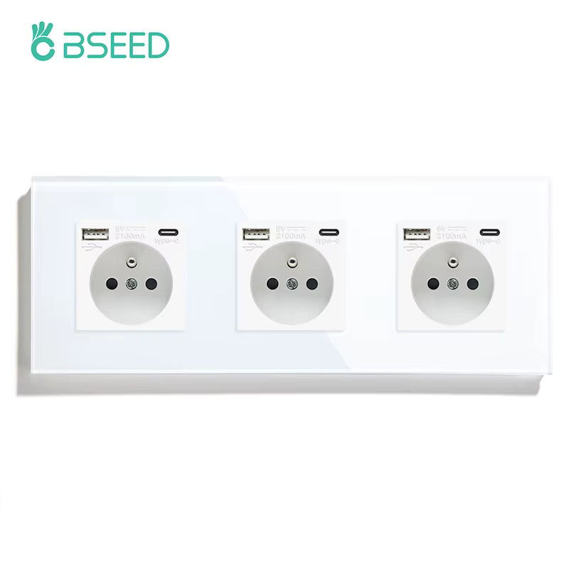 BSEED Doppelsteckdose nach französischem Standard mit USB-Typ-C-Anschluss und Kinderschutz aus Kristallglas, 16 A - Bild 2