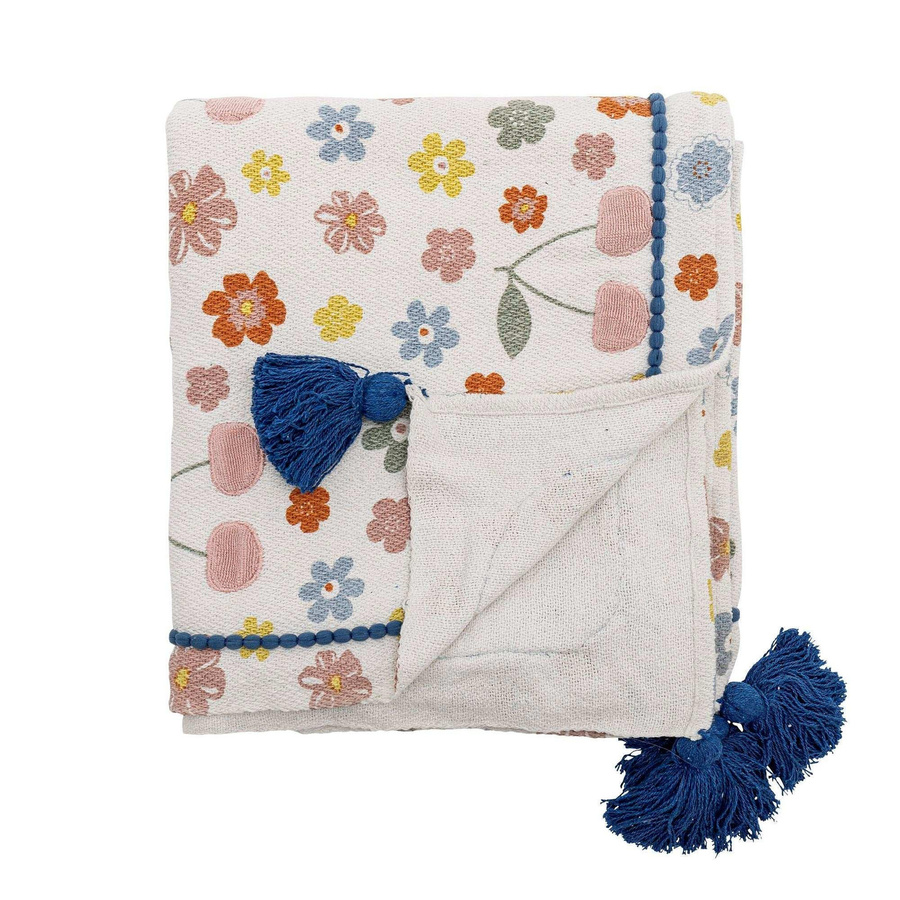 Bloomingville Mini Cherry Plaid aus recycelter Baumwolle in Pink und Multicolour, B/B: 130 x 160 cm - Bild 1