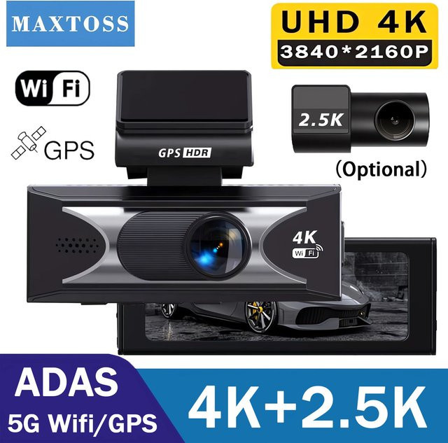 Maxtoss Dash Cam mit 4K UHD Dual Objektiv, ADAS, GPS und 5G WIFI in Schwarz - Bild 1
