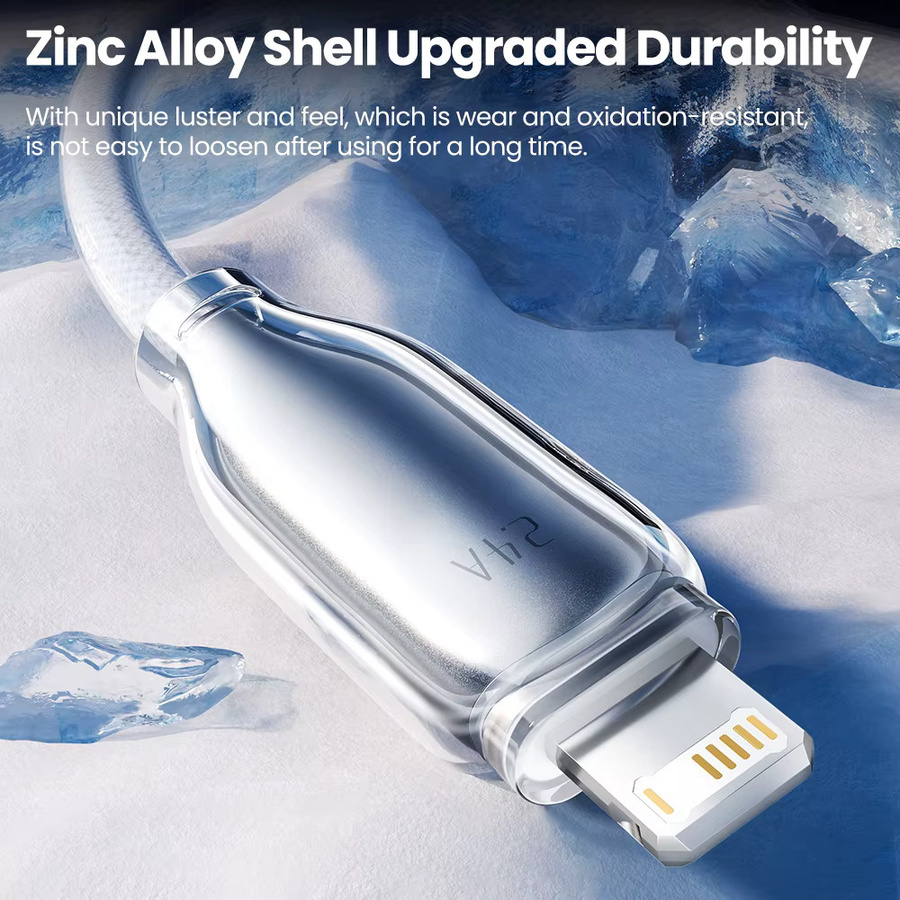 Toocki USB-A auf USB-C Schnellladekabel mit 20 W PD und 480 Mbit/s Datenübertragung, transparentes Zinklegierung-Design für iPhone und iPad - Bild 2