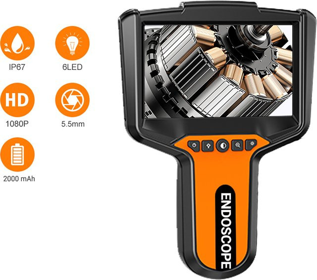 AOERWEI Industrie-Endoskopkamera mit 5-Zoll-LCD-Display, 1080P digitale Boreskop-Inspektionskamera, 5,5-mm-Mini-Kamera, IP67-wasserdicht, Farbe: Schwarz - Bild 1