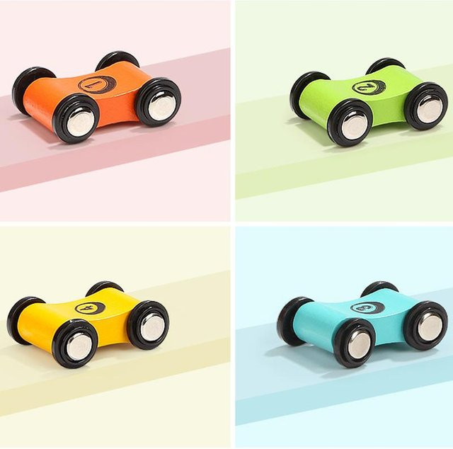 XDR Holzroller Schienen Spielzeugauto 4-teiliges Set Bunt / Mehrfarbig - Bild 1