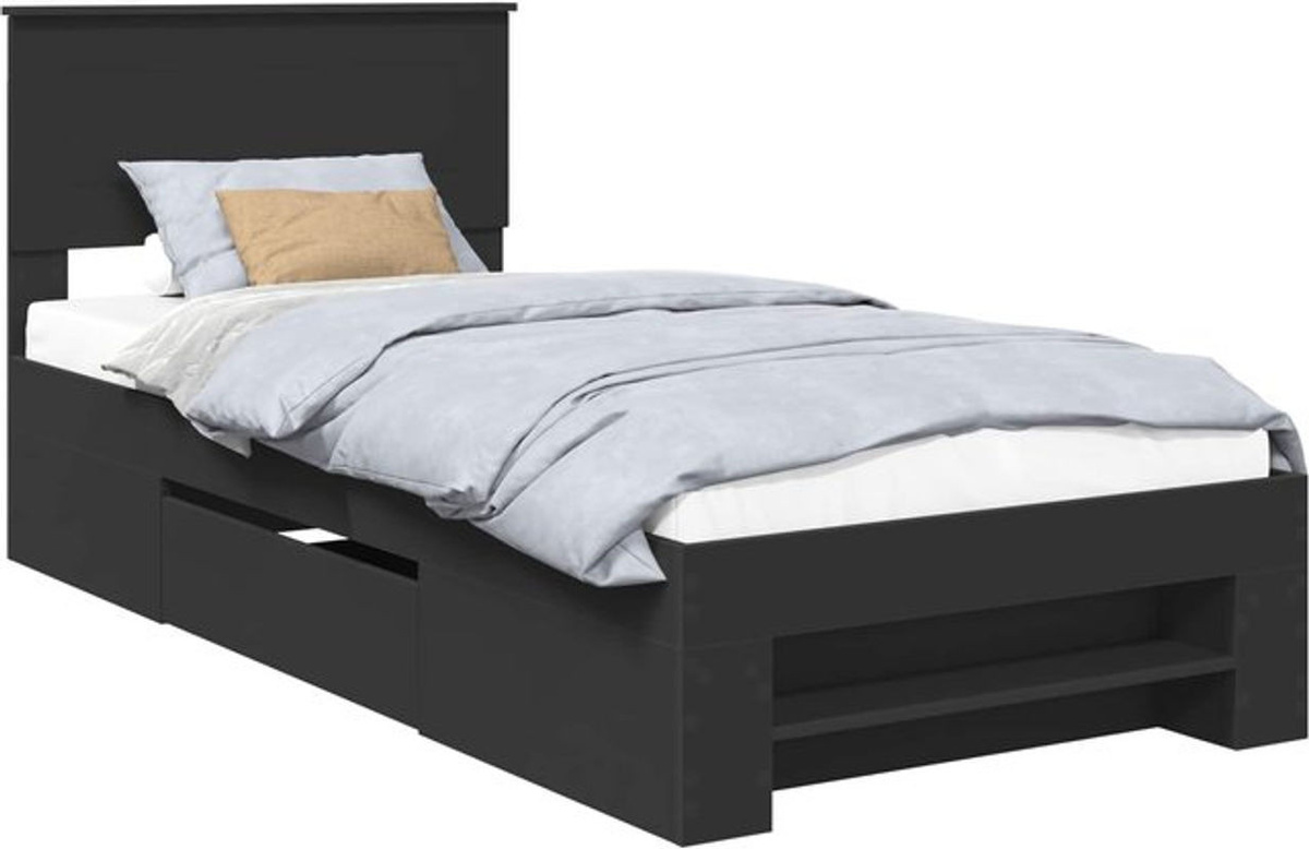 Modernes Einzelbett mit Kopfteil von vidaXL aus Holzwerkstoff in Schwarz, B/T/H: 80 x 200 x 90 cm - Bild 1