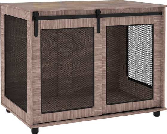 PawHut Hundekäfig als Beistelltisch mit 2 verschließbaren Türen, Hundebox aus Stahl und MDF, Farbe Nussbaum, B/T/H: 98 x 60 x 78 cm