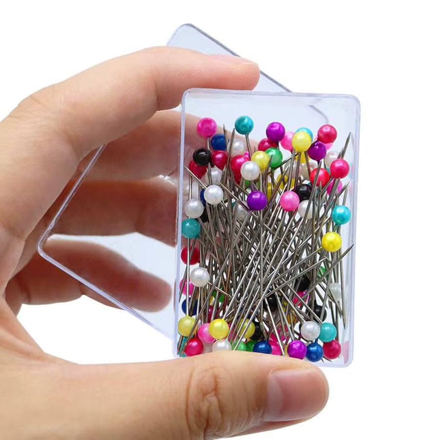 100 Stück Perlkopf-Nähnadeln aus Metall in Schwarz und Multicolour mit Aufbewahrungsbox für DIY-Handarbeitsprojekte, Breite: 3,2 cm - Bild 3