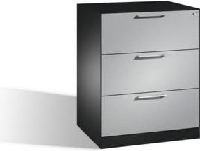 C+P Hängeregistraturschrank Asisto DIN A4 mit 3 Schubladen, zweibahnig, Front Weißaluminium und Korpus Schwarzgrau, B: 60,0 cm, H: 101,0 cm, T: 80,0 cm - Bild 1
