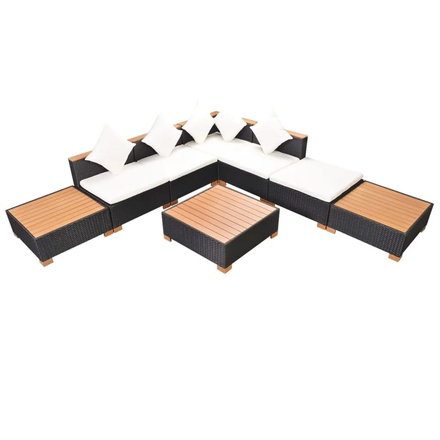 vidaXL 8-tlg Garten-Lounge-Set Modell 6 in Schwarz mit Auflagen und Polsterkissen aus Poly Rattan und Metall - Bild 2