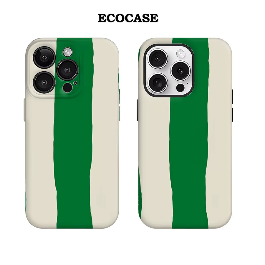 Handyhülle mit grünem und cremefarbenem Streifenmuster für Apple iPhone Modelle, doppelschichtige Rückseite - Bild 2