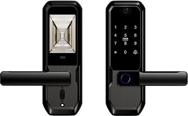 Artleeh Intelligentes Video-Türschloss mit Fingerabdruck, WiFi App-Steuerung, 3,5 Zoll HD-Kamera und Touchscreen-Tastatur in Schwarz - Bild 1