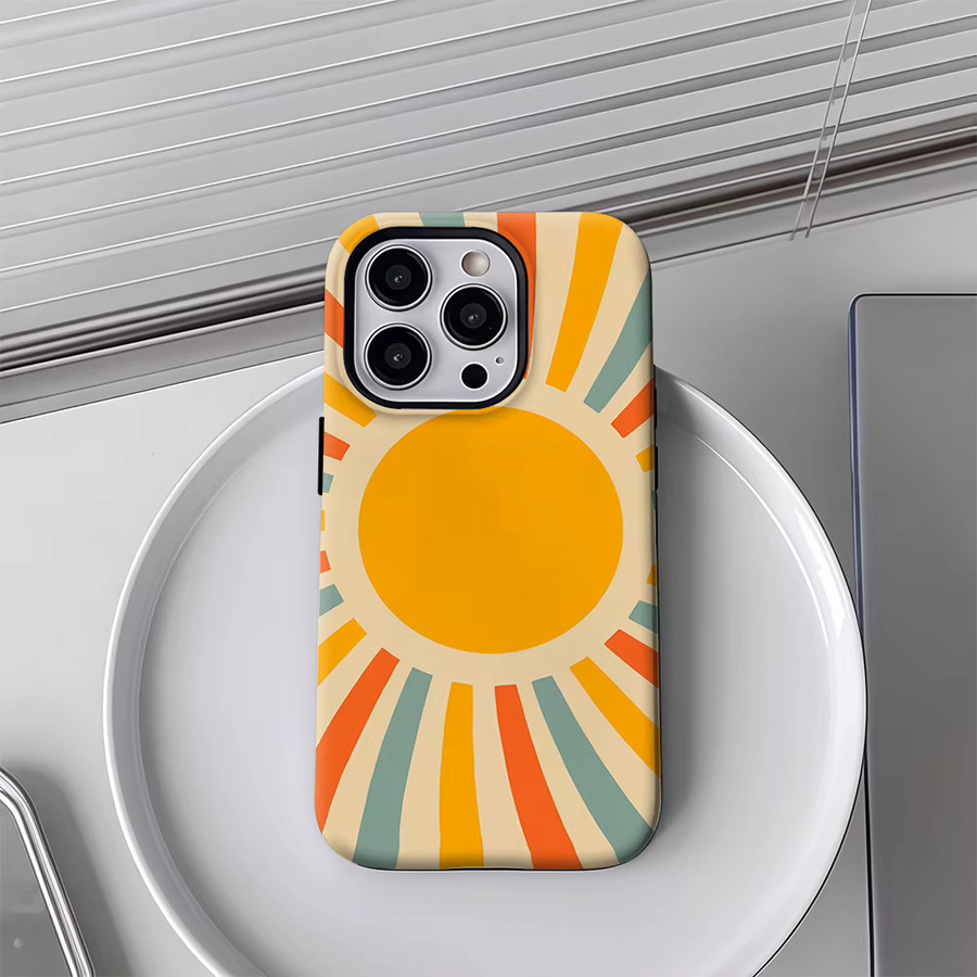 Handyhülle mit Retro Sunburst Design für Apple iPhone 11 bis iPhone 17 Pro Max Plus, doppelschichtige Rückseite, multicolour - Bild 3