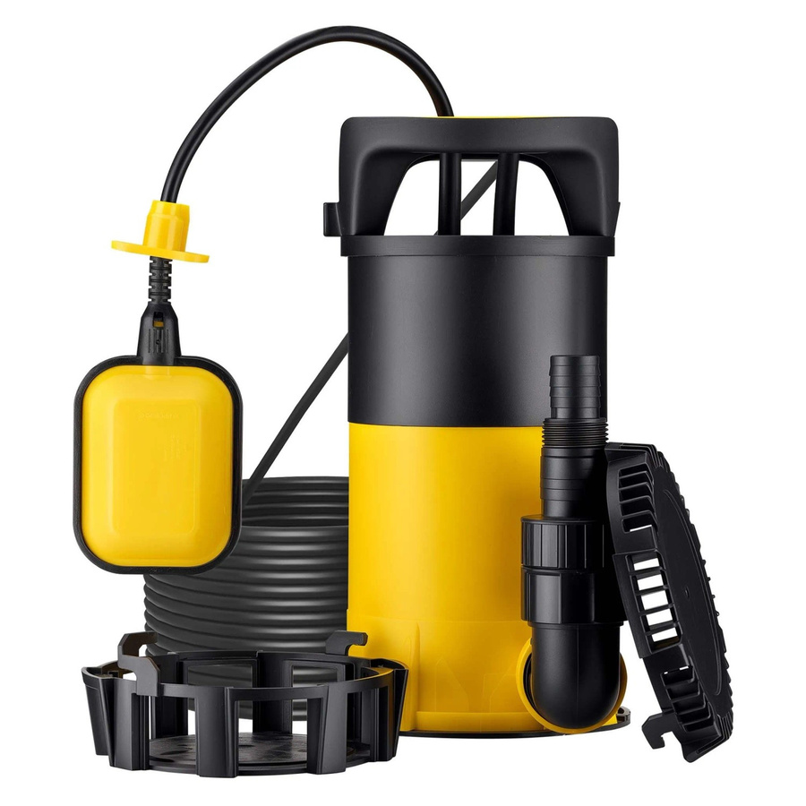 Wiltec 3in1 Flachsaugpumpe Schmutzwasserpumpe Tauchpumpe 1100W 18000L/H Gelb-Schwarz - Bild 2