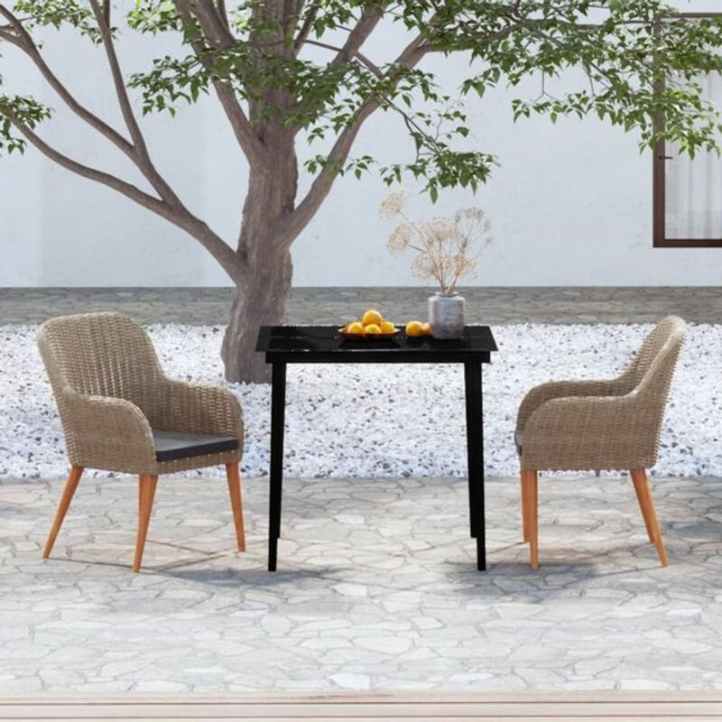 3-teilige moderne Garten-Essgruppe aus Rattan und Metall mit Glasplatte und Kissen in Braun von vidaxl - Bild 1