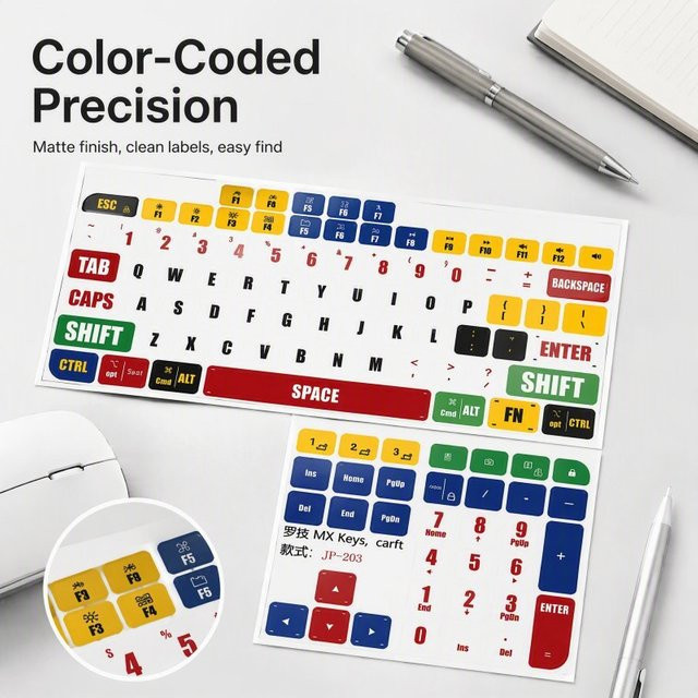 Mehrfarbige farbcodierte Tastenkappen-Aufkleber für Logitech MX Keys S Craft Tastatur als Ersatz-Tastaturetiketten - Bild 1
