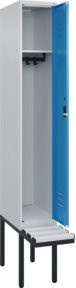 C+P Spind Classic PLUS Garderobenschrank mit Sitzbank, 1 Abteil, Lichtgrau, B/T/H: 212,0 x 30,0 x 81,5 cm, mit Zylinderschloss und 3 Garderobenhaken - Bild 1