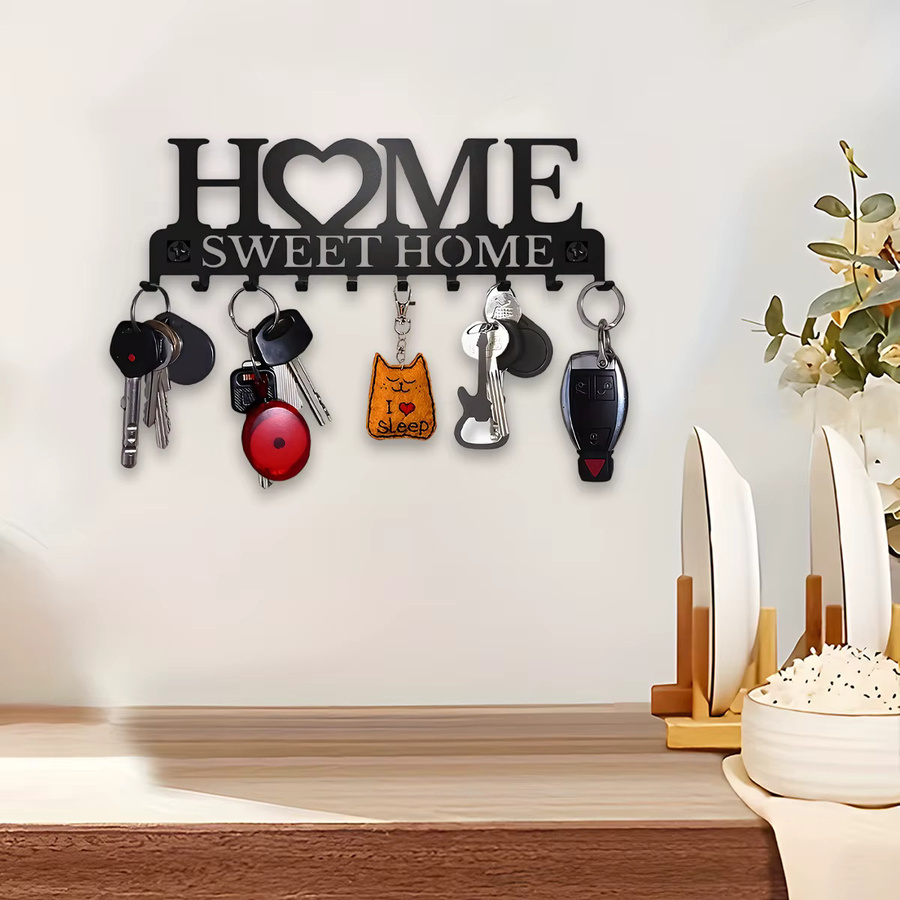 Schlüsselhalter Wandhalterung von Sweet Home Design in Schwarz mit 10 Haken aus Metall - Bild 3