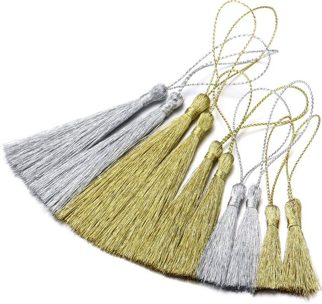 30 Stück Polyester-Seidenquasten in Gold und Silber für DIY-Projekte wie Lesezeichen, Anhänger und Schmuckdekoration - Bild 1