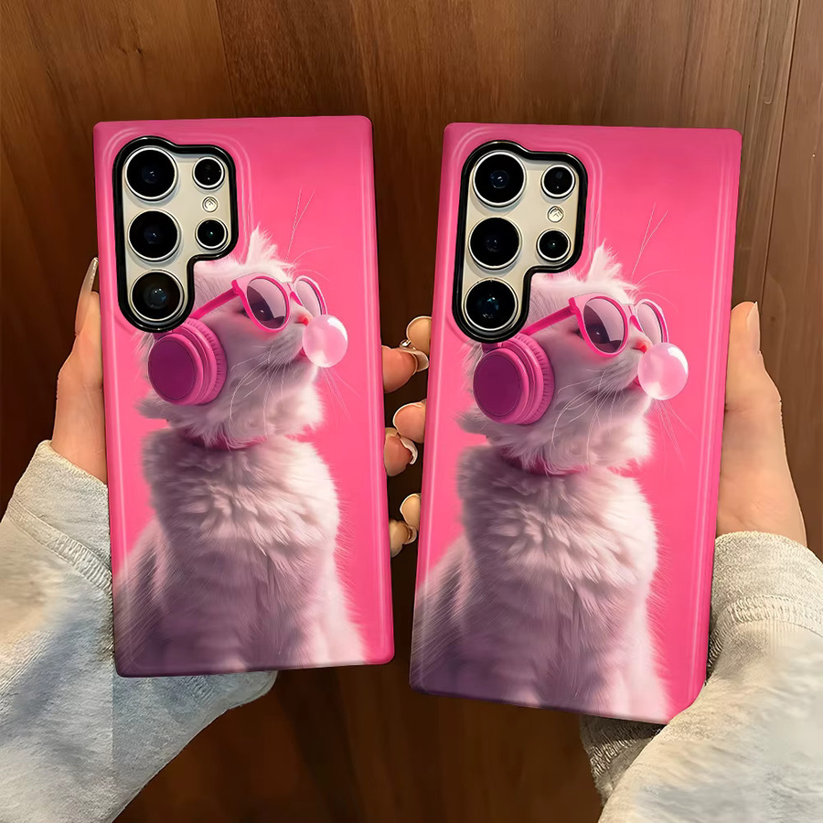 Glänzende Handyhülle mit Katzen-Motiv in Rosa für Samsung Galaxy S26 S25 S24 S23 S20 FE A56 A36 Ultra - Bild 3