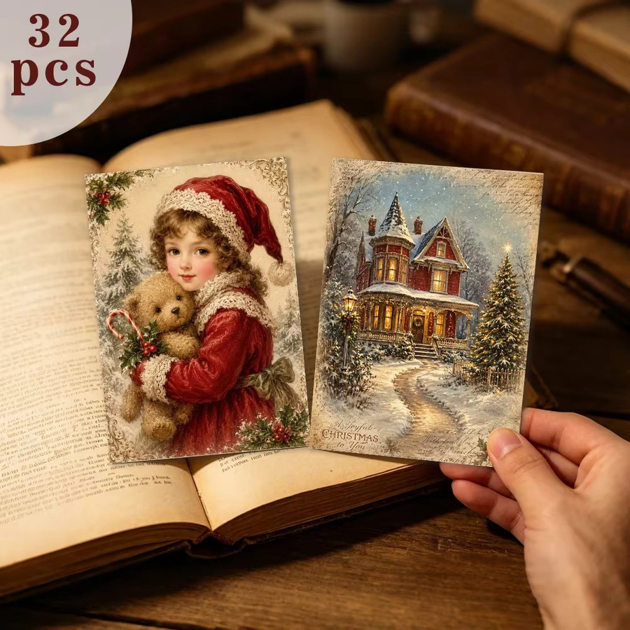 32 Stück Vintage-Retro-Weihnachtspostkarten in Multicolour aus Papier für DIY-Projekte und Wanddekoration - Bild 1