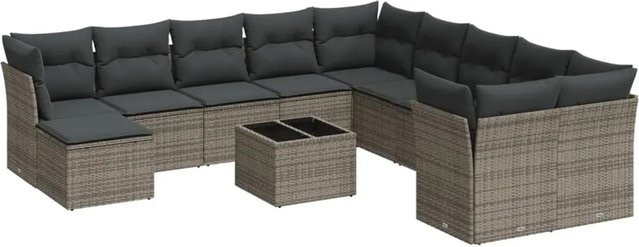 vidaXL 12-tlg. Garten-Sofagarnitur in L-Form aus Poly-Rattan und Metall mit Kissen in Grau - Bild 1