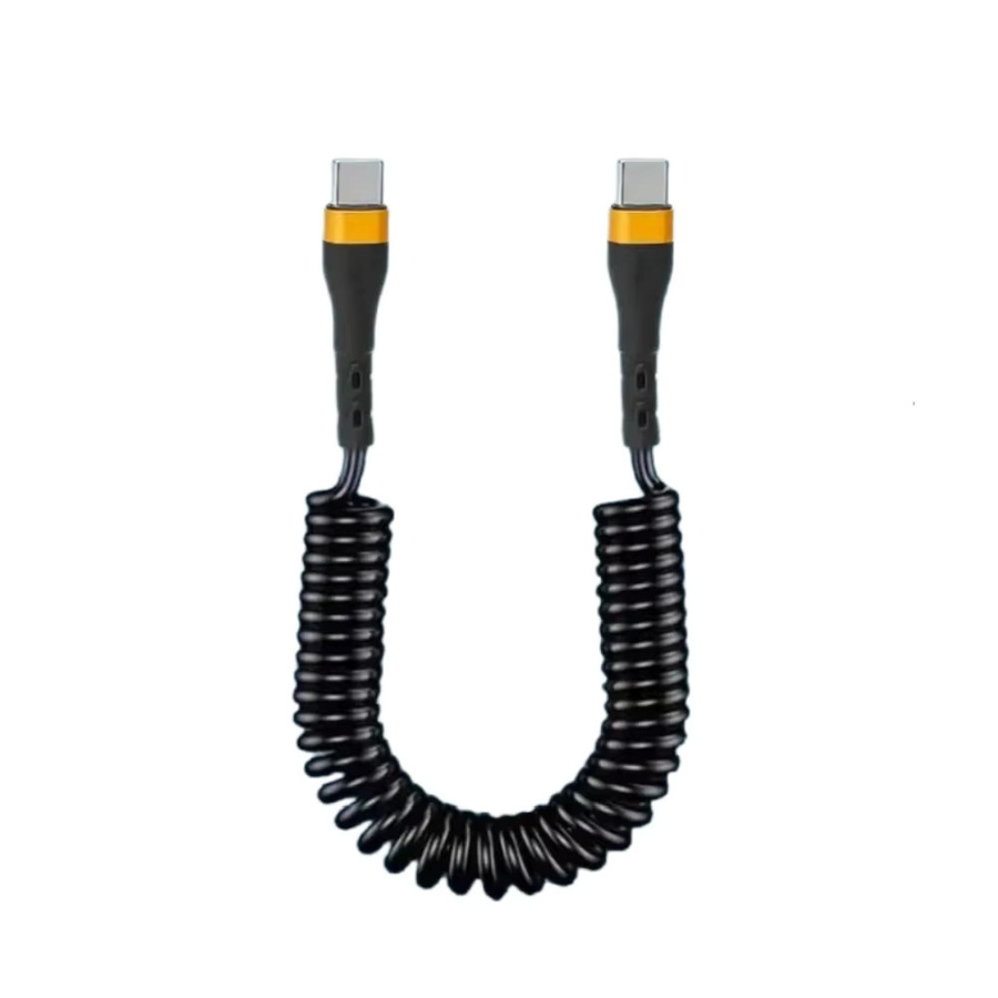 USB-C Spiral-Autoladekabel Typ-C-auf-Typ-C mit 120W und 5A für schnelles Laden, Schwarz/Gold - Bild 6