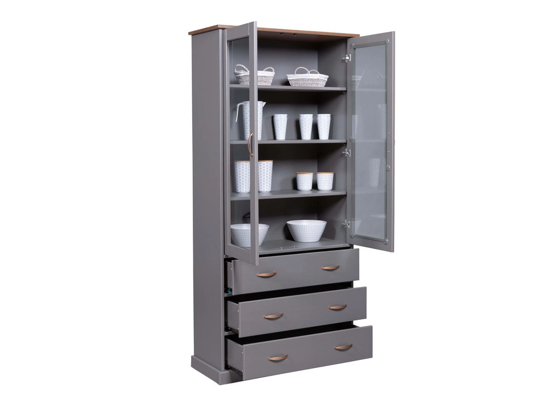 ebuy24 Luzerna Vitrinenschrank aus massivem Kiefernholz mit Glastüren und Schubladen in Grau und Braun im Landhausstil - Bild 4