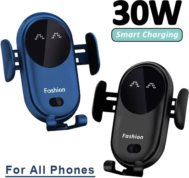 VIKEFON Automatischer Infrarot-Induktions-Wireless-Ladeständer mit 30 W Klemmfunktion für iPhone und Samsung Galaxy, Schwarz - Bild 1