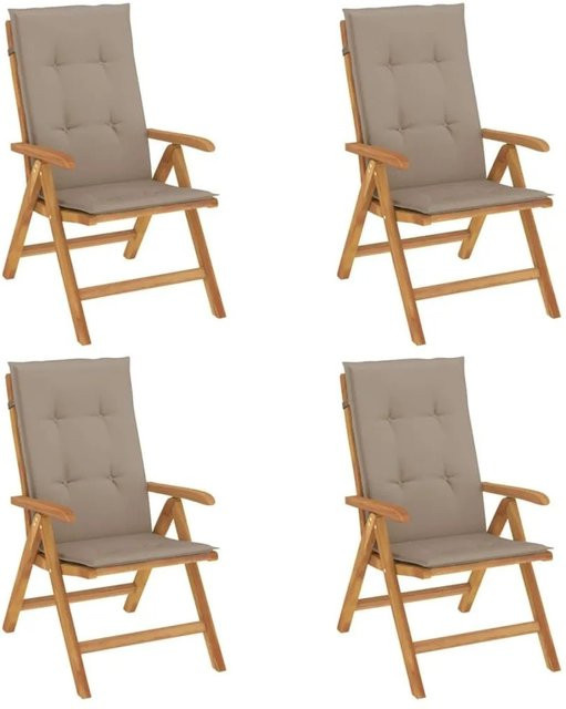 vidaXL Gartenstuhl-Set 4er Pack aus Massivholz Teak mit Kissen in Taupe und Beige - Bild 1