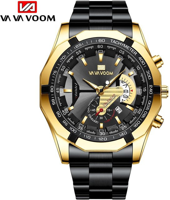 VA VA VOOM Armbanduhr, Quarz, Edelstahl, schwarz/gold, Herren, 46,5 mm - Bild 1