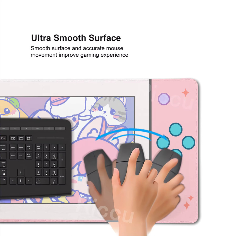 Riccu XL Gaming-Mauspad mit Kawaii-Anime-Kaninchen-Motiv in Rosa - Bild 1