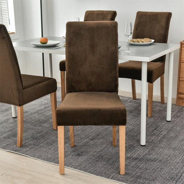 Universeller Esszimmerstuhlbezug aus superweichem Samt in Braun mit Stretch-Funktion - Bild 1