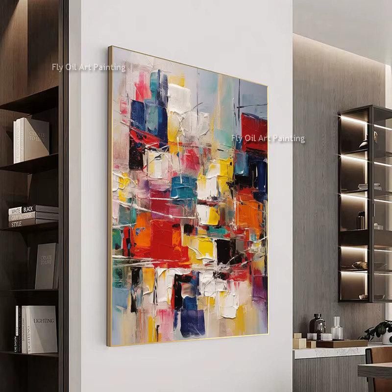 Abstrakte moderne Landschaft FLY OIL ART handgefertigtes Ölgemälde auf Leinwand in Multicolor - Bild 3