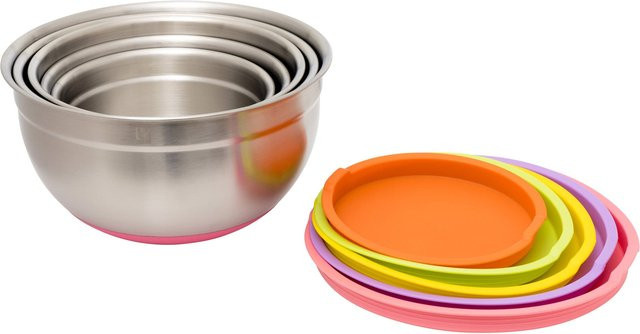 Hennsler Schüssel-Set aus Edelstahl mit Silikonboden, 5-teilig, Silber/Multicolor - Bild 1