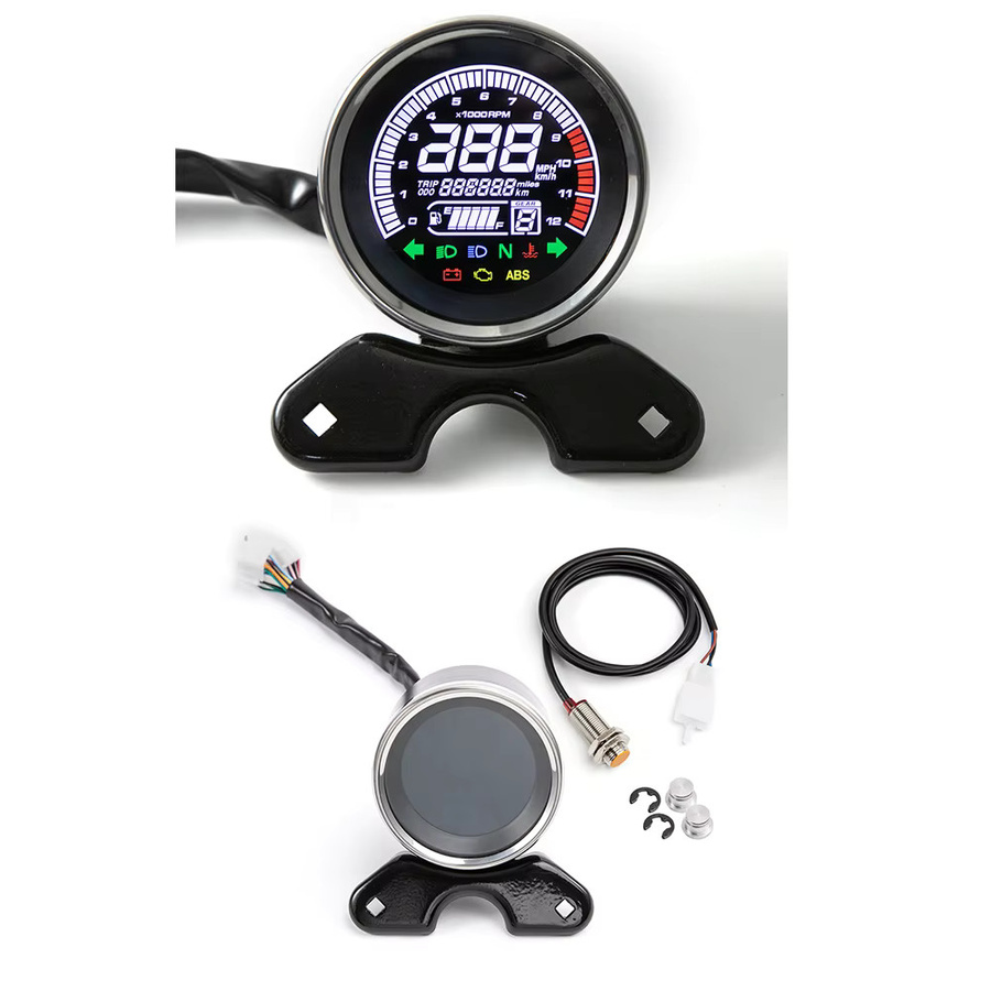 Evomosa Multifunktionale Motorrad-Anzeigen in Schwarz mit digitalem Kilometerzähler, Tachometer, Drehzahlmesser, Kraftstoffanzeige und LED-Indikator - Bild 2