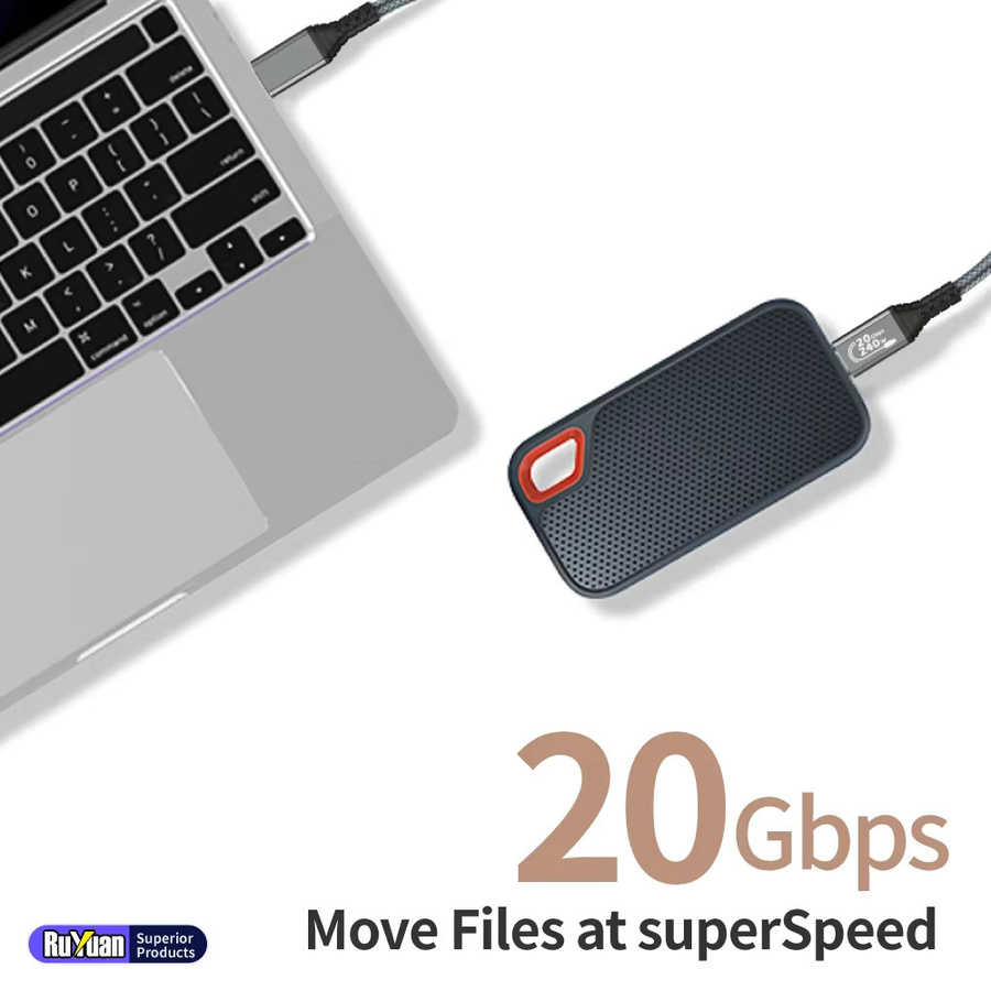 LAIHONEN USB-C Datenkabel in Grau mit 20Gbps Datenübertragung, USB 3.2 Gen 2x2, 4K Monitorunterstützung und 240W PD Schnellladung - Bild 2