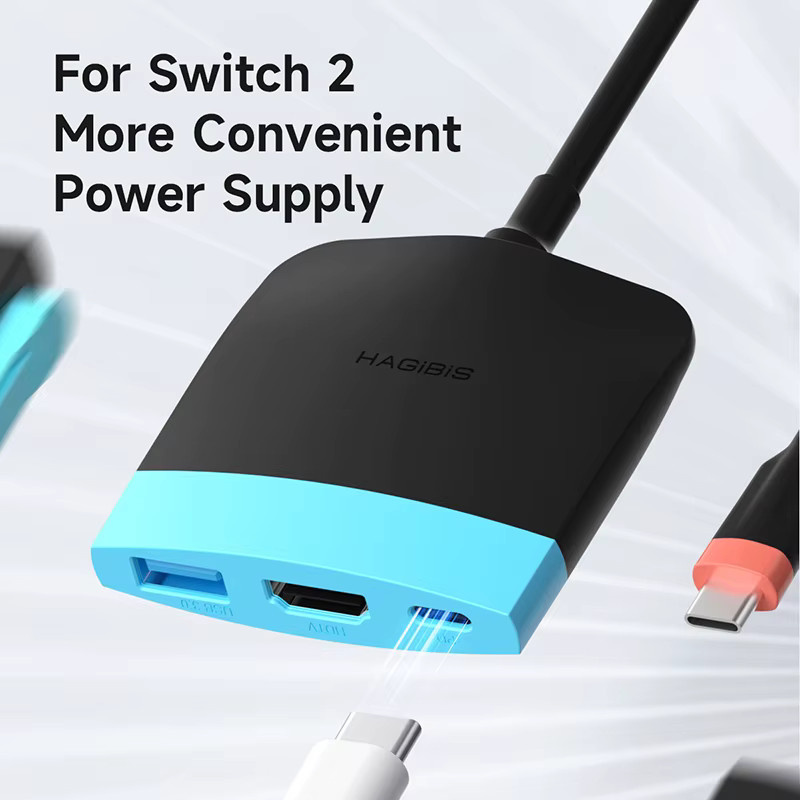 Hagibis Tragbare USB-C TV-Dockingstation für Nintendo Switch 1/2/OLED und Macbook, 4K 60Hz HDMI, 100W PD und USB 3.0, Schwarz/Blau - Bild 3