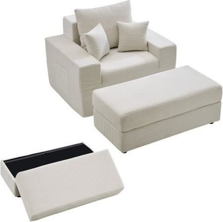 VEVOR Chaiselongue Modulares Sofa aus Cord mit Kissen und Armlehnen, Übergroßer Lesesessel in Beige, Breite: 111,5 cm