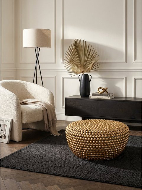Kadima Design Couchtisch rund aus Aluminium in Gold mit orientalischem Design, Durchmesser: 60 cm, Höhe: 30 cm - Bild 1