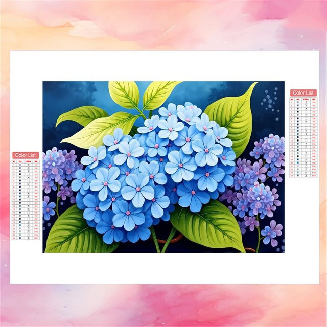AZQSD Diamant-Malerei Hortensien-Blumen als Kreuzstich-Set mit Strasssteinen zur Wanddekoration, Rund - Bild 1